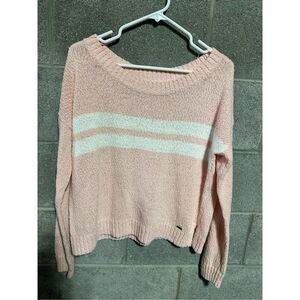 Hollister Pullover Sweater with White Stripes Women Jumper Pink Medium